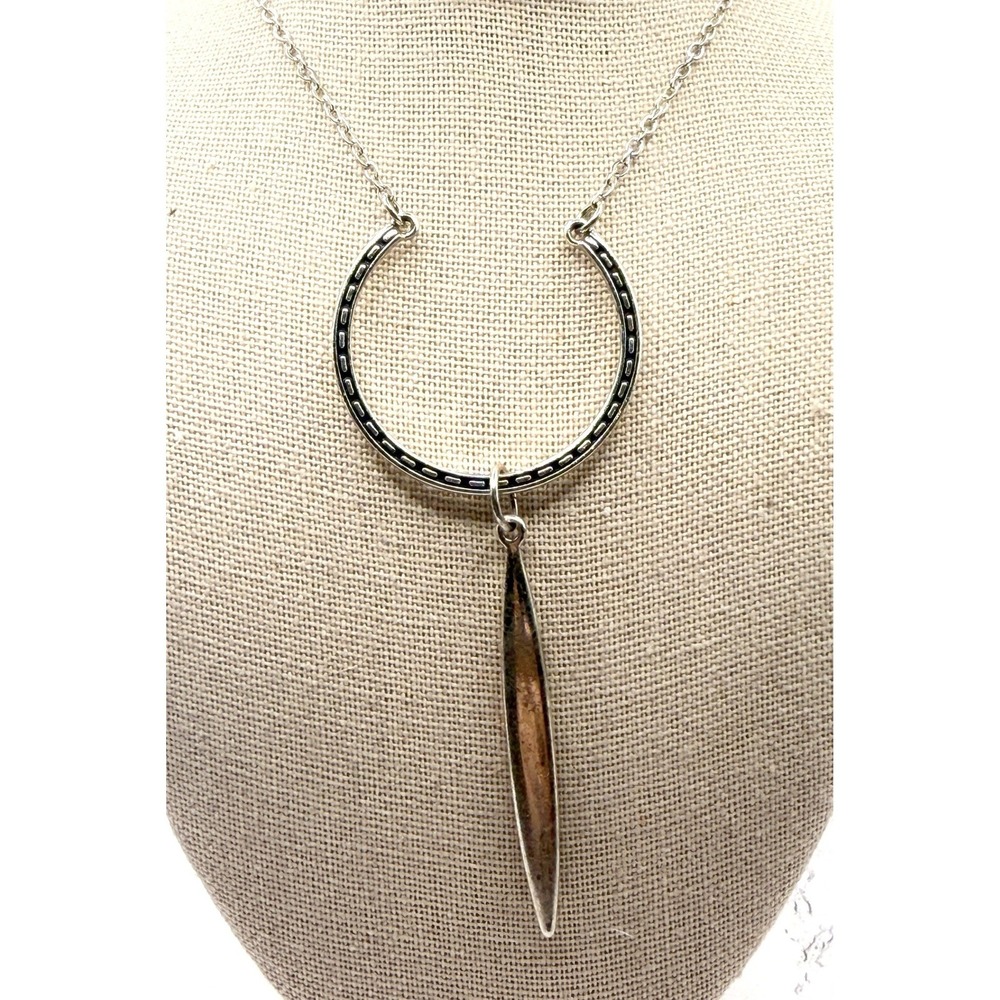 Long Silver Spike Pendant Station‎ Chain Necklace Smoky Beads